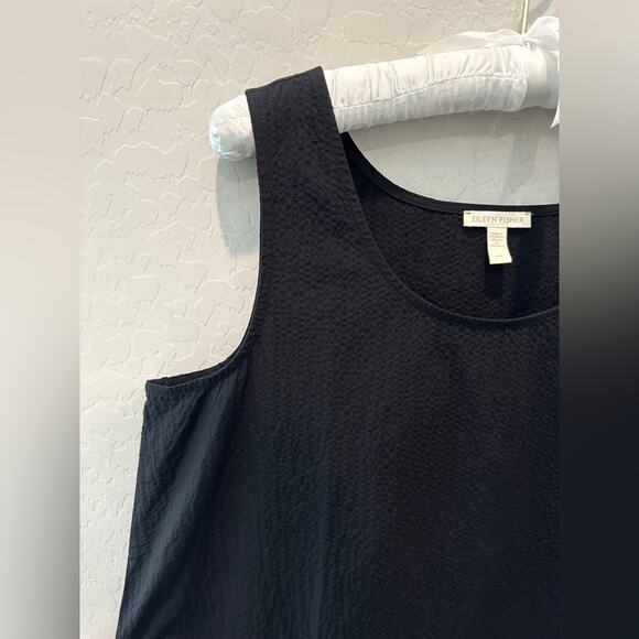 EILEEN FISHER | Black Sleeveless Organic Cotton Ruffle Hem Dress | Medium - Picture 2 of 6
